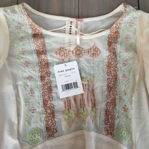 Free People urban outfitters Beige Embroidered Top Small - Picture 6 of 13